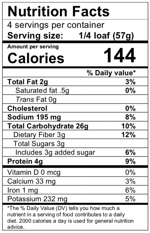 Nutrition facts panel for garlic oregano flatbread